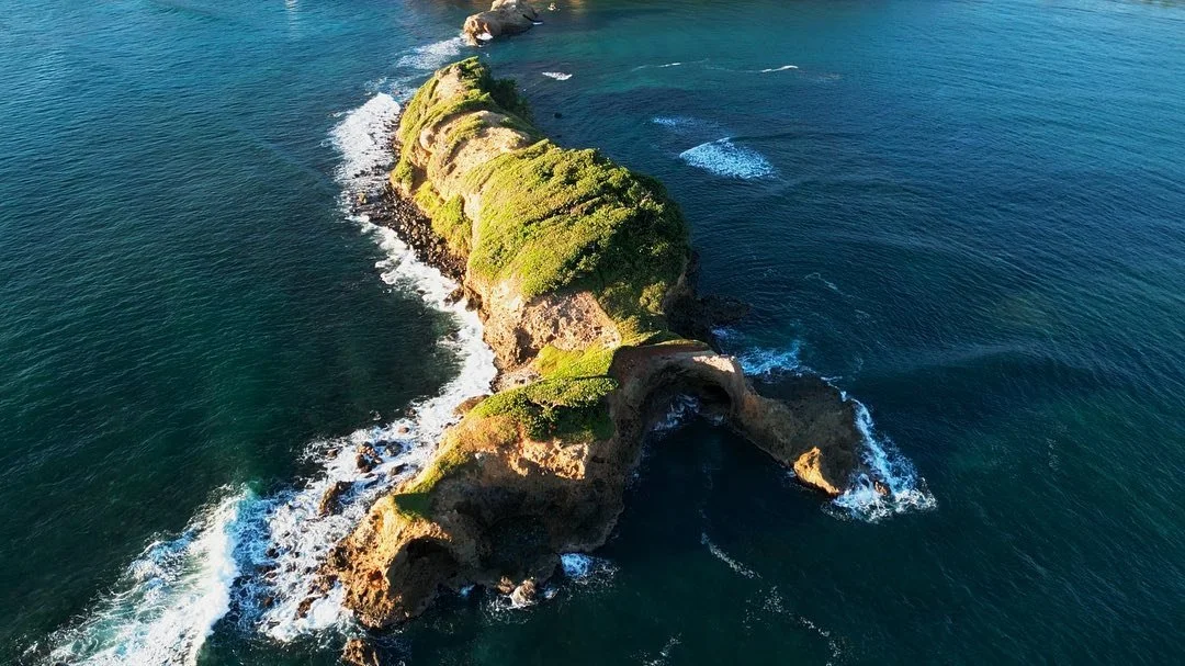 Aerial footage of a rugged Caribbean coastline